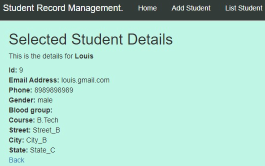 Selected student details